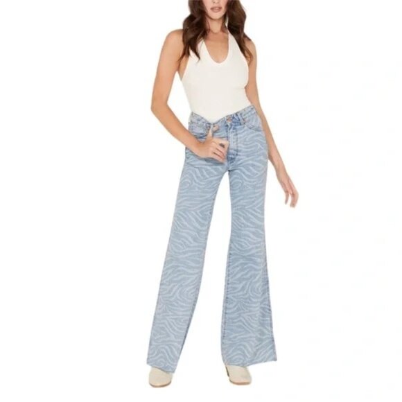 Wrangler Denim - 🌀 Wrangler Flare Jeans 31x30 | Zebra Print Raw Hem Y2K Retro Denim Vibes